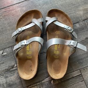 Silver Birkenstock sandals